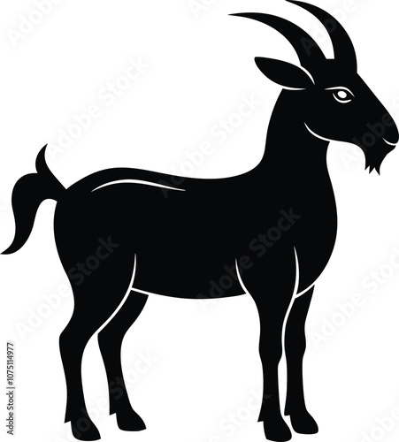 Siberian goat silhouette, black dairy goat vector