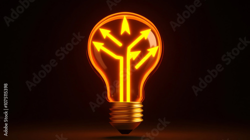 Idea Icon with Lightbulb and Arrows,Concept of Brainstorming,3D