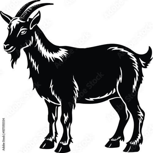 Siberian goat silhouette, black dairy goat vector