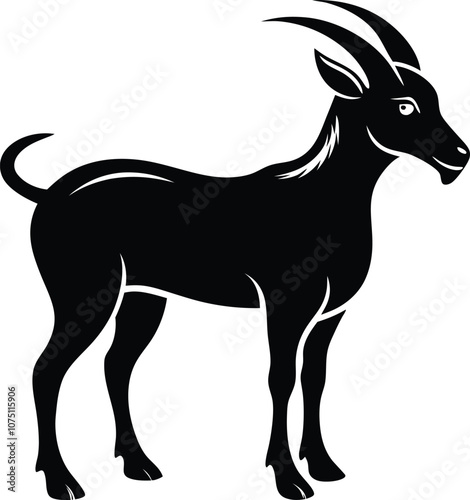 Siberian goat silhouette, black dairy goat vector
