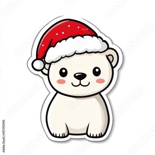 Festive Polar Bear Kawaii Style Illustration: Cute Christmas Sticker Clipart