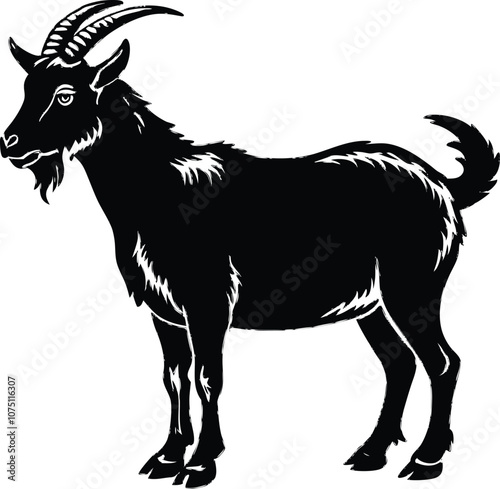 Siberian goat silhouette, black dairy goat vector