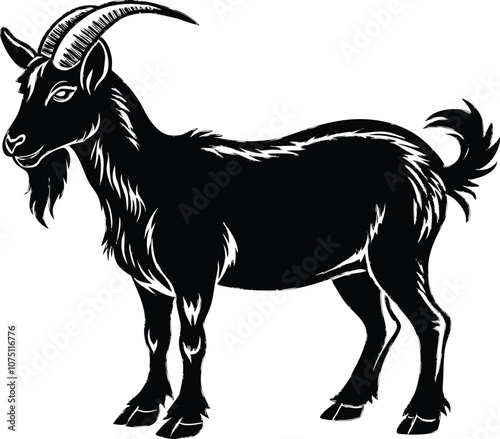 Siberian goat silhouette, black dairy goat vector