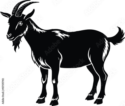 Siberian goat silhouette, black dairy goat vector
