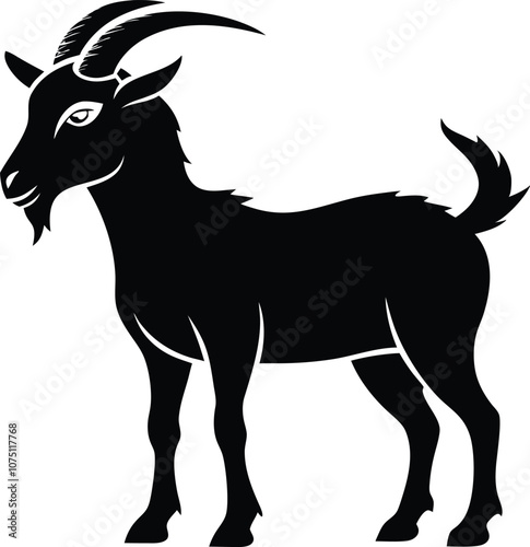 Siberian goat silhouette, black dairy goat vector