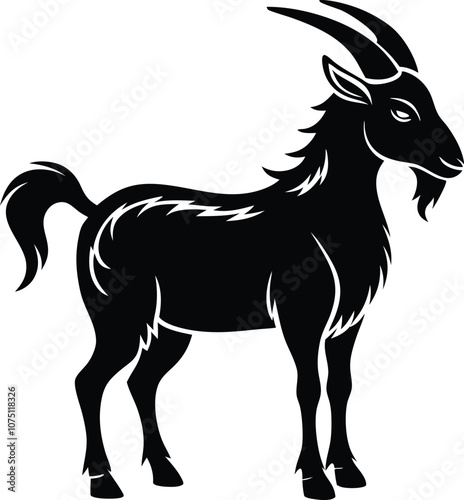 Siberian goat silhouette, black dairy goat vector