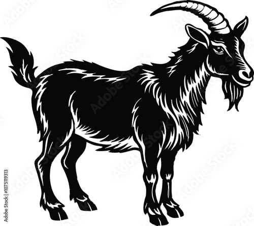 Siberian goat silhouette, black dairy goat vector