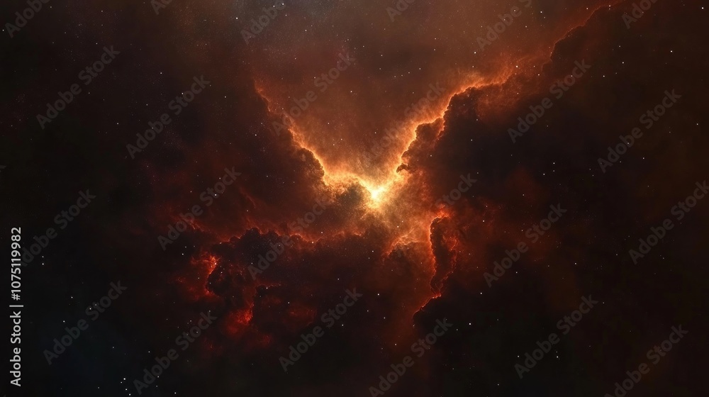 Fototapeta premium A space scene with a large orange cloud in the middle