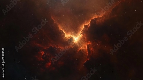 A space scene with a large orange cloud in the middle