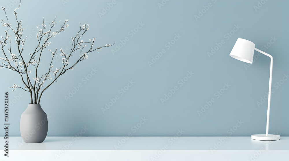 Minimalist Interior Design with a White Lamp and Flower Vase, home decor, modern, contemporary, simple, stylish