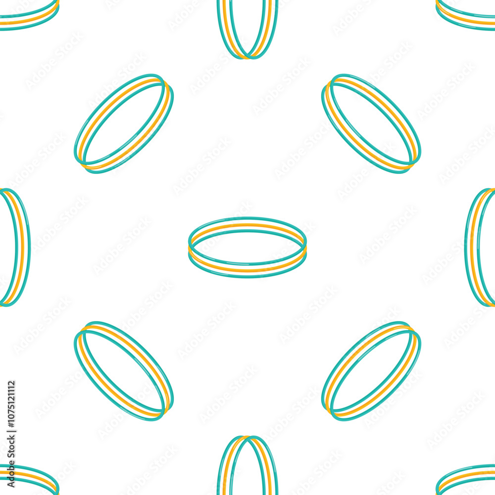 Seamless pattern of turquoise and yellow hula hoops rotating on white background, perfect for fitness, wellness, and active lifestyle projects Seamless pattern of turquoise and yellow hula hoops rotating on white background, perfect for fitness, wellness, and active lifestyle projects