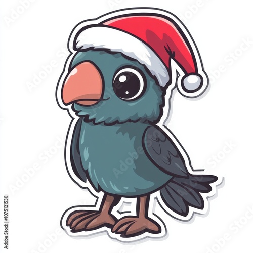 Santa Hat Shoebill Minimalist Sticker: Cute Christmas Sticker Clipart