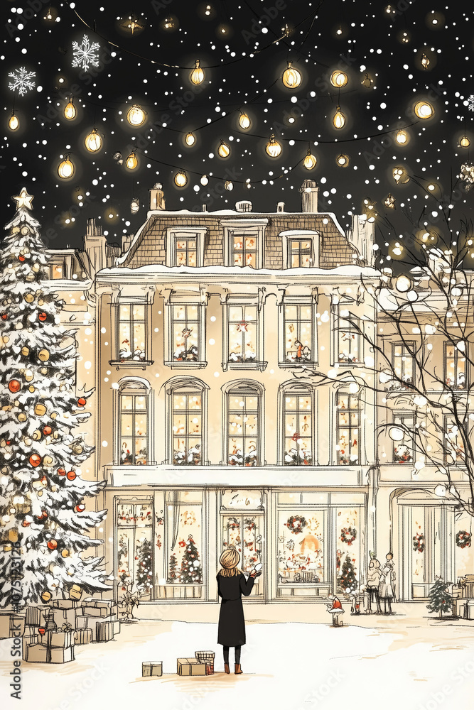 Obraz premium A woman decorating a christmas tree.