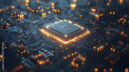 3D Render Circuit Board CPU Microchip Technology