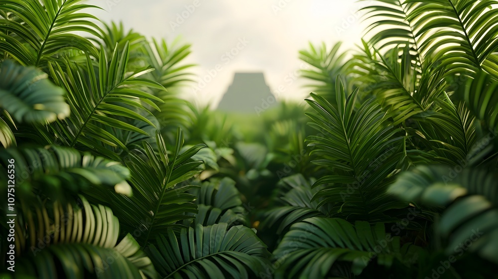 Fototapeta premium Chichen Itza Jungle Surrounding Ancient Mayan Pyramid 3D