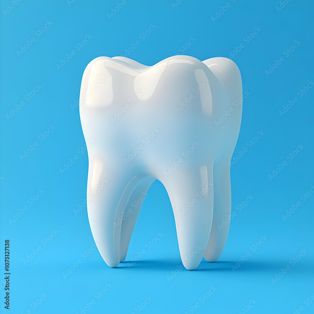 3D Tooth Illustration, White Tooth on Blue Background 3D Tooth Illustration, White Tooth on Blue Background