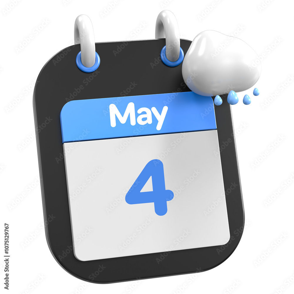May Calendar Raining Cloud 3D Illustration Day 4 May Calendar Raining Cloud 3D Illustration Day 4