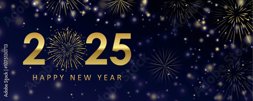 happy new year 2025 greeting card golden firework vector illustraion