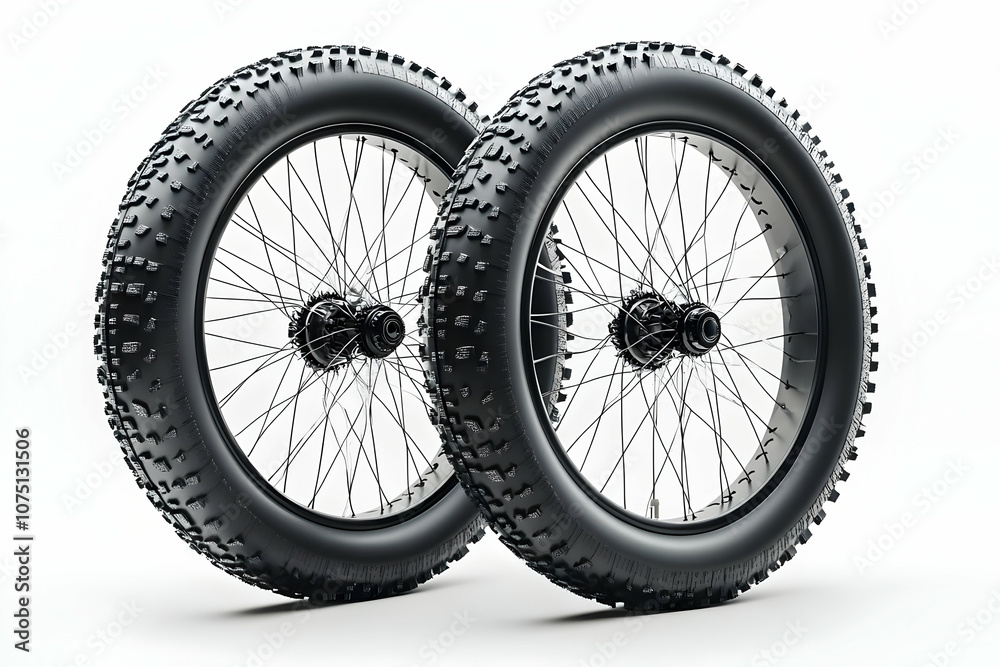 3D Fat Bike Tires Wheels Isolated on White Background