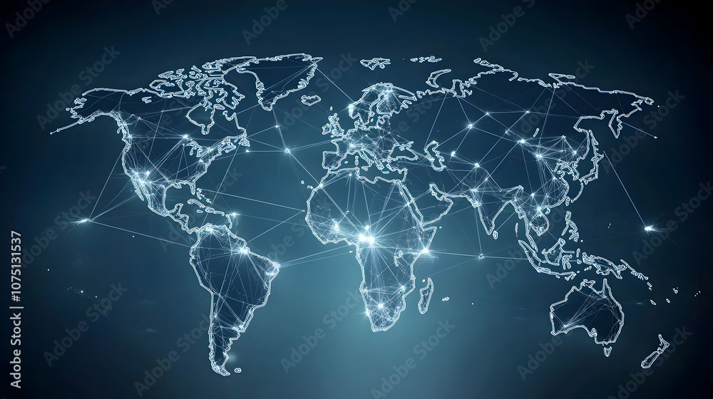 Fototapeta premium Global Network Connection, world map, internet, communication, technology, digital