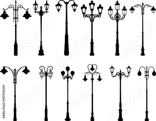 Set of streetlight pole illustrations