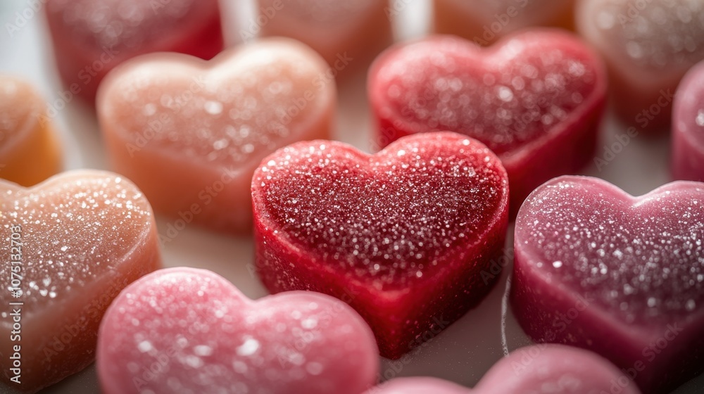 Colorful heart-shaped sweets sparkling with sugar, perfect for gifting, celebrating love, or sweetening special moments at a joyful gathering Colorful heart-shaped sweets sparkling with sugar, perfect for gifting, celebrating love, or sweetening special moments at a joyful gathering
