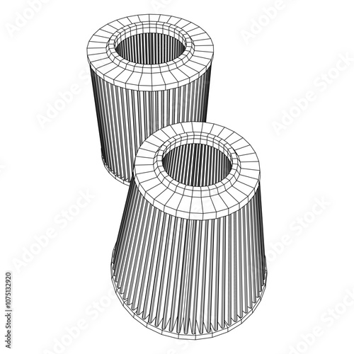 Car engine air filters. Auto spare part. Car care service maintenance. Wireframe low poly mesh vector illustration.