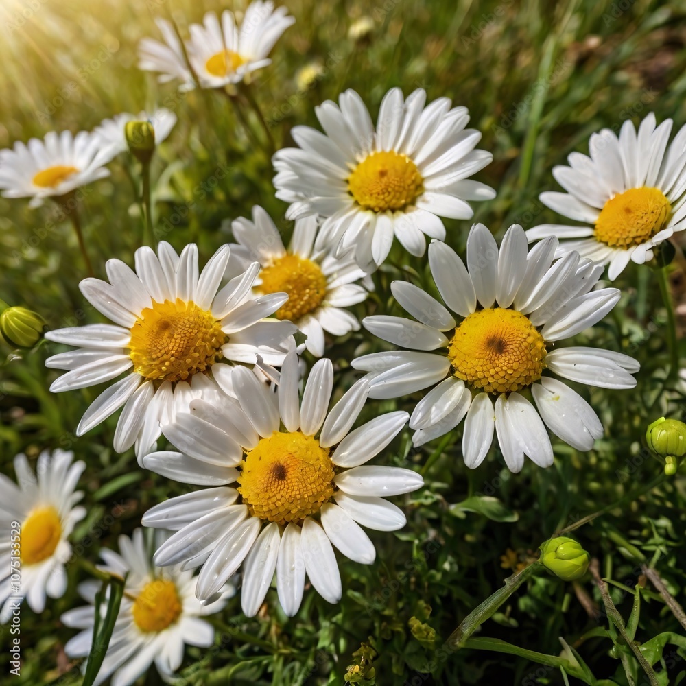 Obraz premium Close Up of Daisies in Grass.