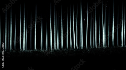 Silhouettes of Trees in a Dark Forest, nature, woods, woodland, bark, trunks