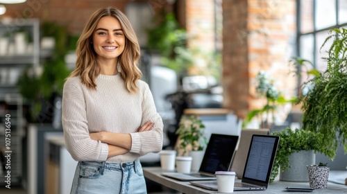 Female Software Developer in Modern Co-working Space