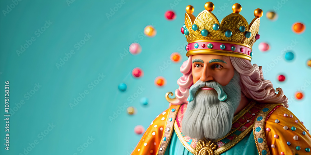Fototapeta premium Reyes Magos Festive Carnival Glossy Background Vibrant Elements Copy Space Ideal for Carnival Themed Advertisements Magazine Covers Lively Scene for Stock Photo Concept