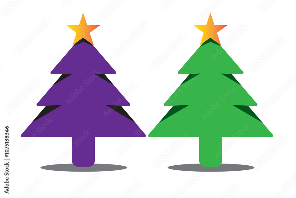 Fototapeta premium Christmas tree illustration. New Year holidays, Christmas Eve - celebration and decoration, geometric element. New Year winter decorative vector element, geometric green tree with stars, holiday icon.
