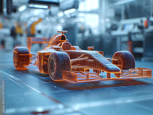 3D Illustration Orange Wireframe Race Car Design