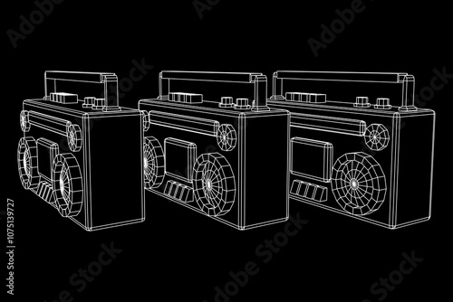 Retro Boombox outdated portable cassette tape recorder. Wireframe low poly mesh vector illustration.