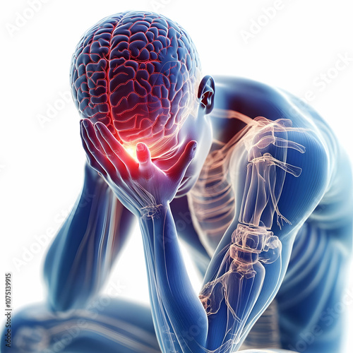 3D Illustration Brain Pain, Headache, Stress, Anxiety, Migraine
