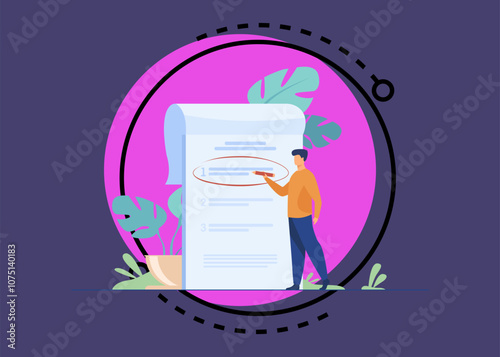 Manager prioritizing tasks in to do list. Man taking notes, planning his work, underlining important points. Vector illustration for agenda, checklist, management, efficiency concept