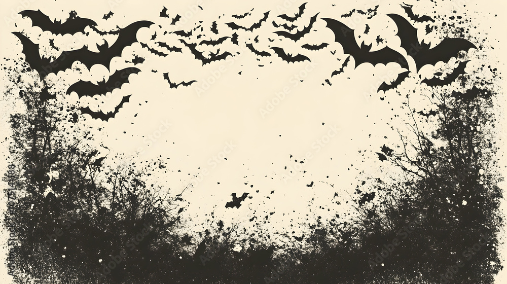 Fototapeta premium Bats flying in the night sky, halloween, spooky, scary, dark, silhouette
