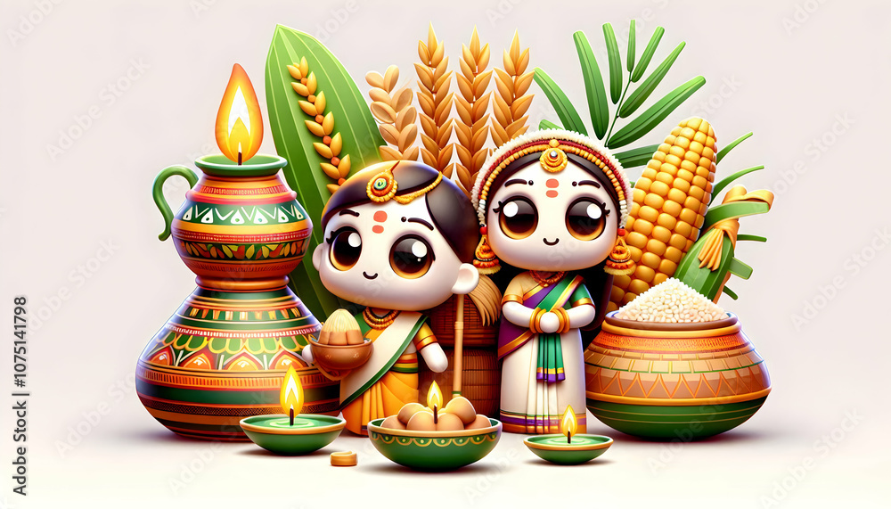 3D Pongal Cultural Symbols Vector Illustration Traditional Kolam Lamps Rice Sugarcane Icons Cultural Heritage Festivity Infographics Design Isolated White Background 3D Pongal Cultural Symbols Vector Illustration Traditional Kolam Lamps Rice Sugarcane Icons Cultural Heritage Festivity Infographics Design Isolated White Background