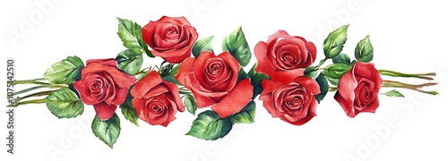 Red roses bouquet. Isolated watercolor white background