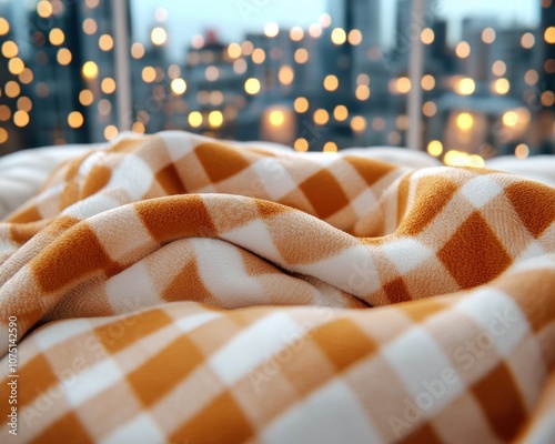 Cozy Christmas Blanket with City Lights in the Background, Perfect for a Warm and Festive Holiday Season, Enjoy the Joy of Family and Friends Gathering Around a Blanket