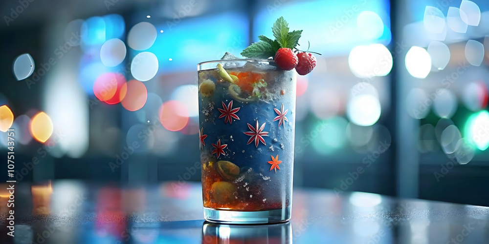 Close Up of Australian Themed Drink Garnish with Symbols in Vibrant Colors Perfect for Australia Day Celebration Concept Refreshing National Pride Festive Ambiance Ample Copy Space in Photo Stock
