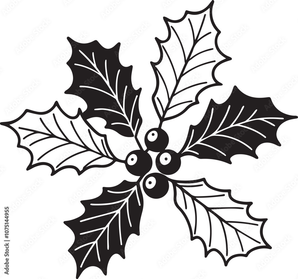 Naklejka premium Holly Berry in Flat Style - Icon for Christmas Theme.