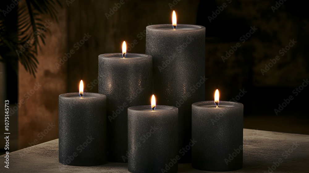 Five Burning Candles in a Row, flame, flames, fire, gray candle, gray candles Five Burning Candles in a Row, flame, flames, fire, gray candle, gray candles