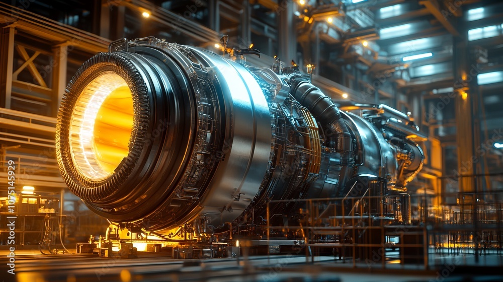 Industrial Gas Turbine Engine in a Modern Power Plant. AI generated illustration Industrial Gas Turbine Engine in a Modern Power Plant. AI generated illustration