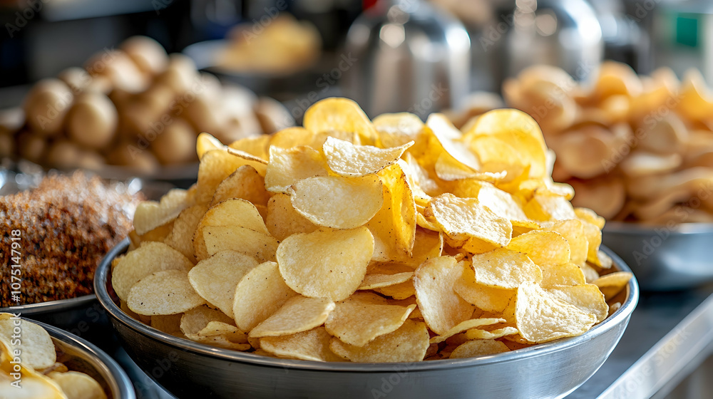 Crispy Potato Chips in a Bowl, crisps, snack, salty, crunchy, appetizer