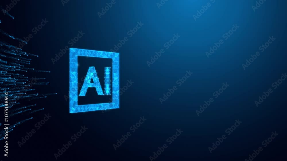 AI Technology Concept with Glowing Blue Interface and Copy Space