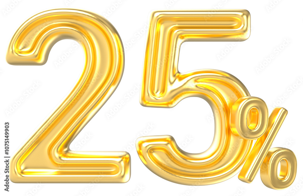 Gold Number 25 Percent 3D Render Gold Number 25 Percent 3D Render