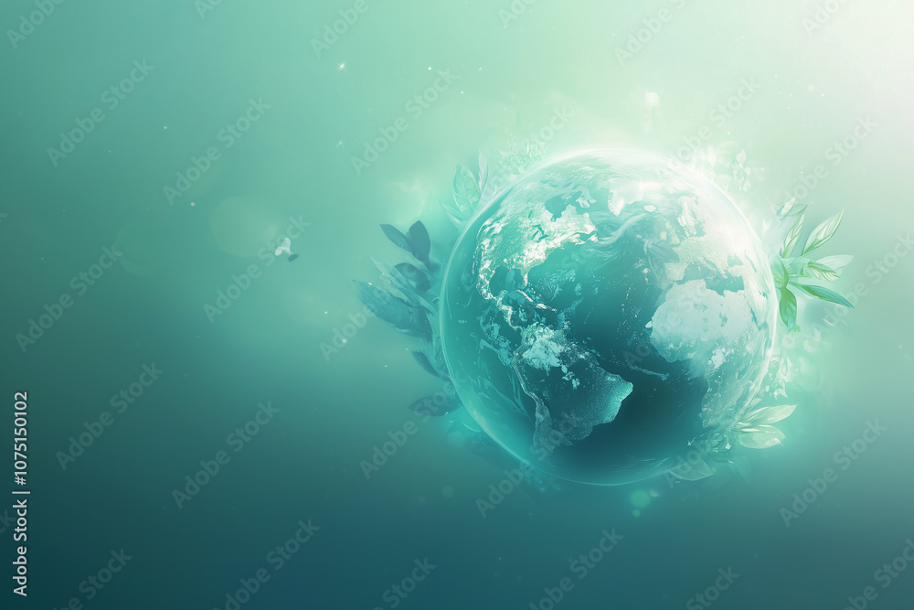 Obraz premium Earth floating amidst greenery and light