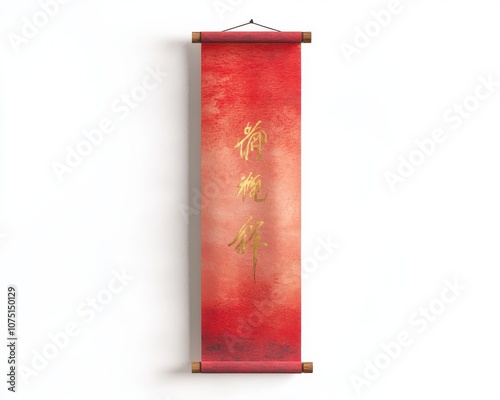 Elegant red scroll with intricate golden symbolism for cultural significance.