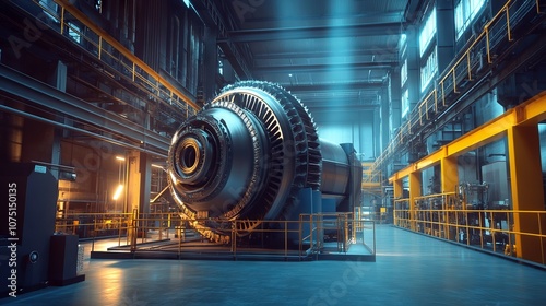 Industrial Gas Turbine Engine in a Modern Power Plant. AI generated illustration